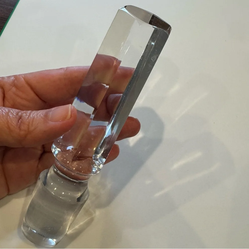 Vintage Six Sided Oblong Clear Glass Decanter Stopper Substantial 6”